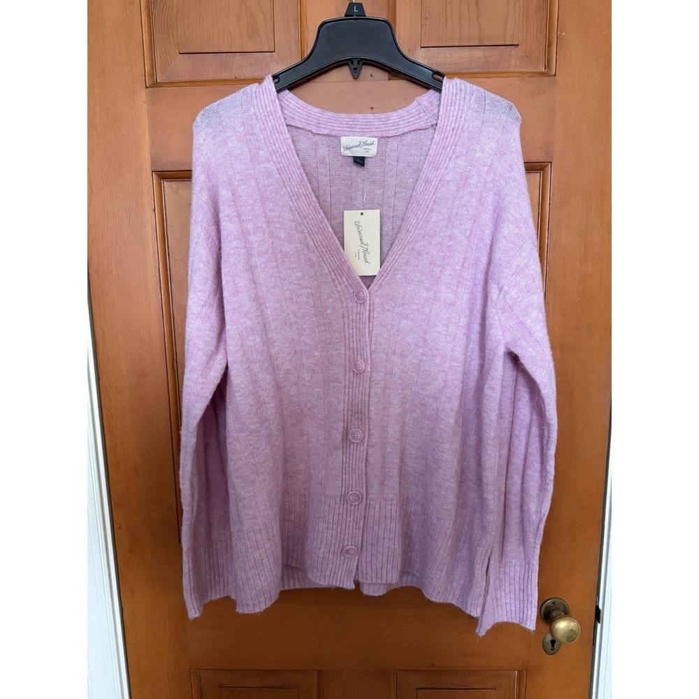 Women's Universal Thread Light Pink V-Neck Knit Ribbed Cardigan Sweater Small